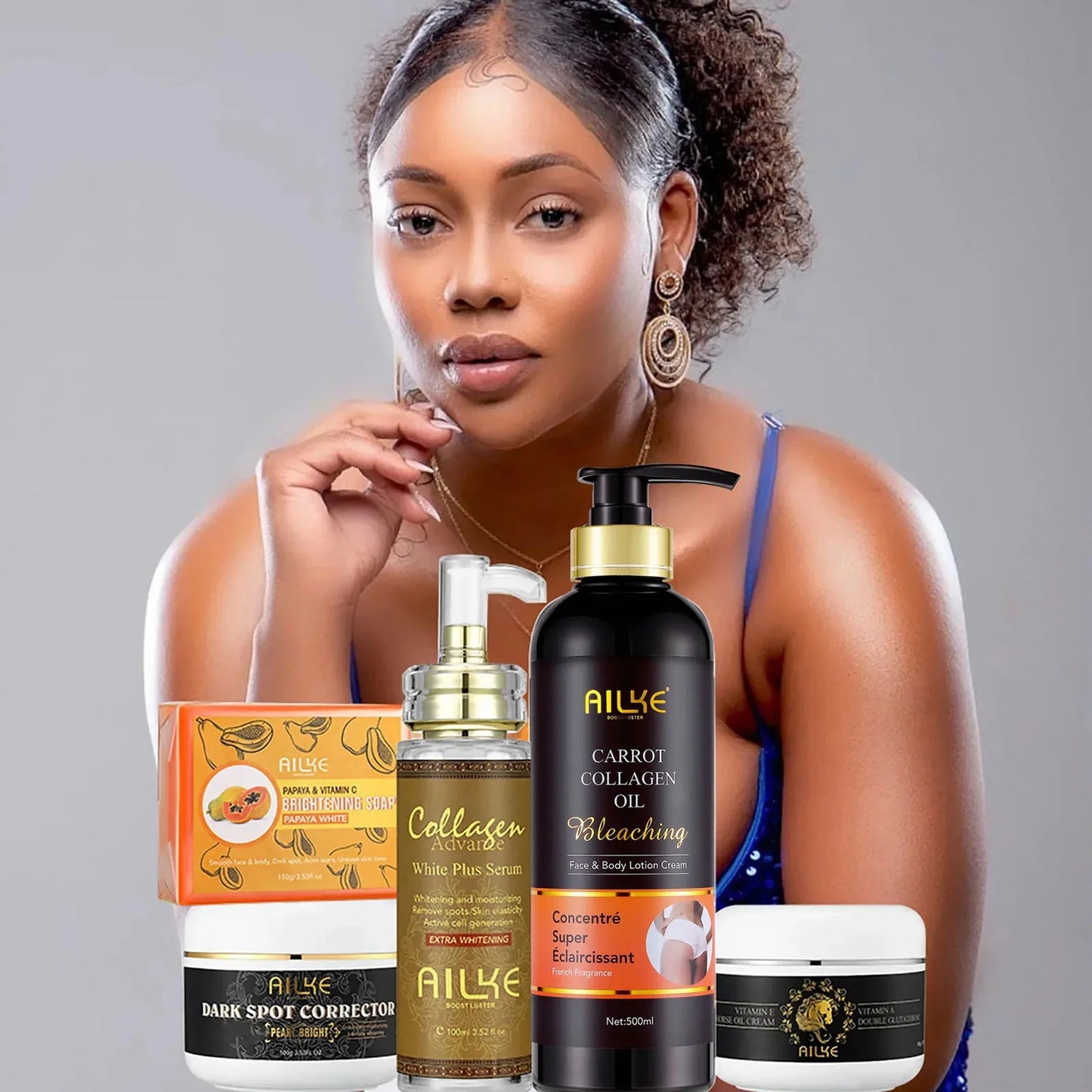 AILKE Collagen Whitening Set For All Skin Types, Lightening, Reduce Dark Spots, Freckles, Hyperpigmentation, Even Skin Tone