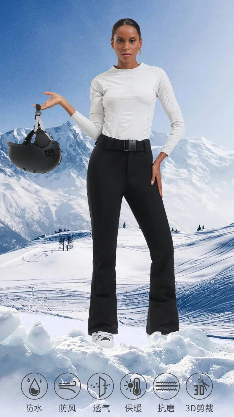 Ski pants New women's double-board 스노우보드복 slimming windproof waterproof thickened warm and elastic sports snow pants
