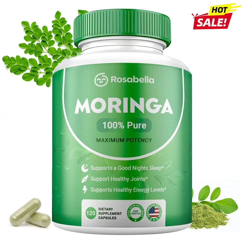 Moringa Capsules - Pure Moringa Powder, Energy, Skin, Immune & Gut Health, Antioxidants, Essential Vitamins & Amino Acids