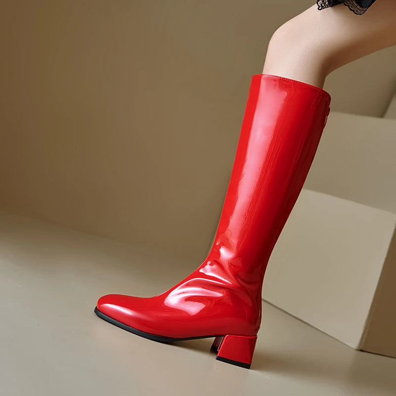 Women's Knee High Boots Winter Shoes 2025 Gold Silver Low Heeled Long Boot Ladies Party Footwear Shoes Large Size 45 Waterproof