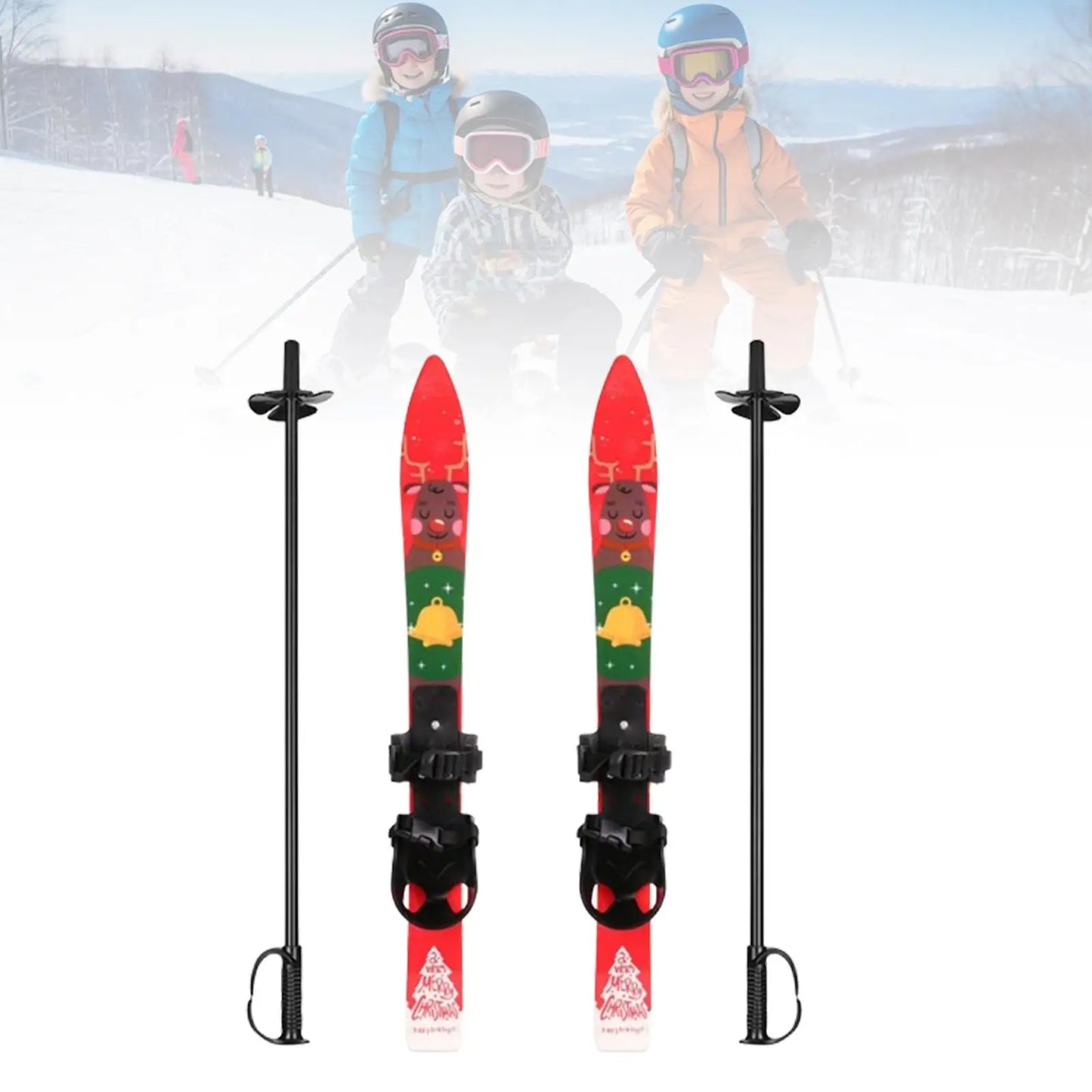 Snow Short Skis with Ski Poles with Bindings Snowboard Kids Outdoor Recreation Ice Skates Boys Girls Sporting Goods Skiboards