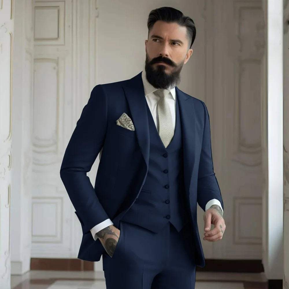 Champagne mens Tuxedo Wedding Suits For Men Bespoke Groom Wear Formal Fashion Men Suit Prom Party Blazer+Pants+Vest