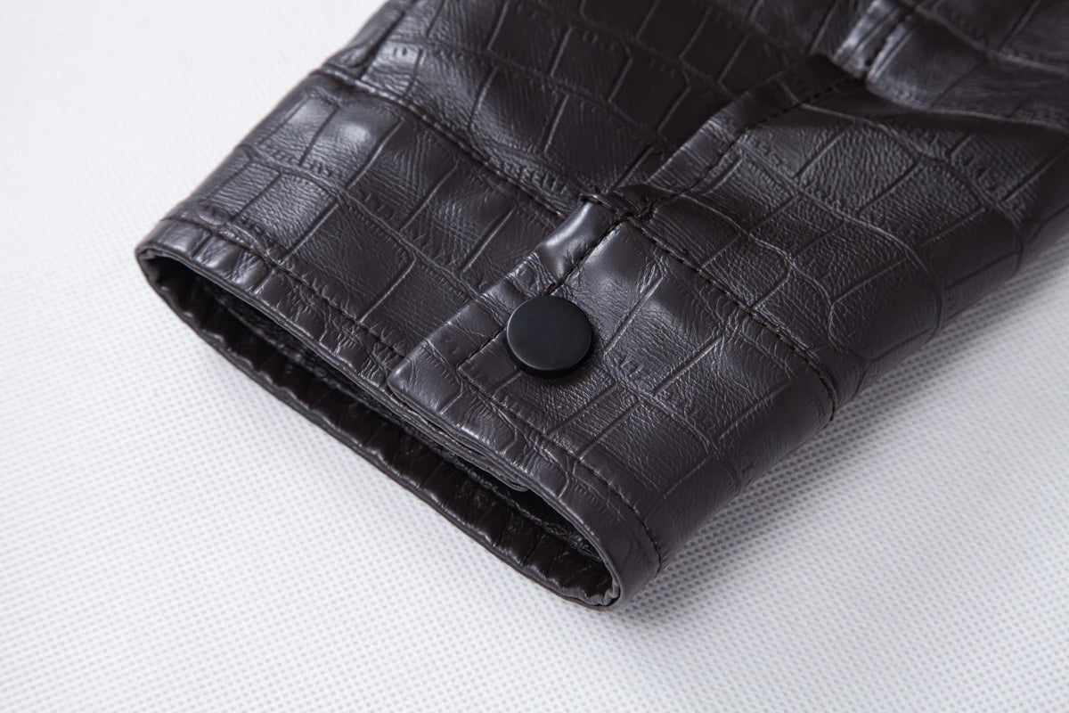 Men's faux crocodile PU leather jacket with vintage lapels