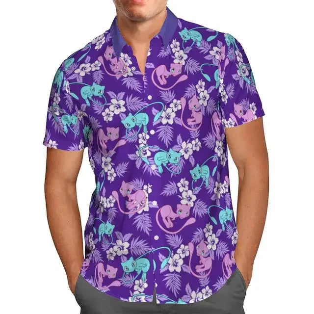 Extra-large streetwear 3d anime green short-sleeved Hawaiian shirt for men, beach summer 5xl for social men