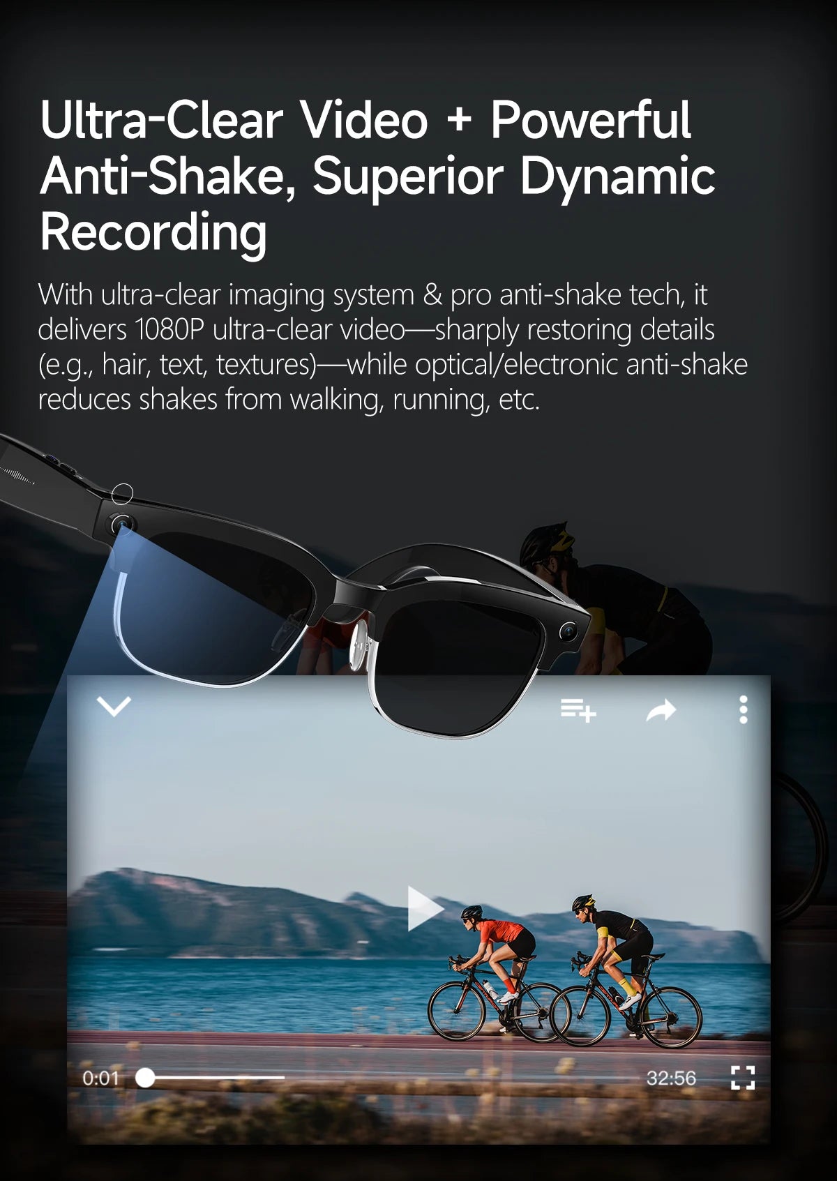 New 1080P Anti-shake Video Recording 800W HD Smart Glasses Men 100+Language Translation WIFI Transmission Call AI Chat Glasses