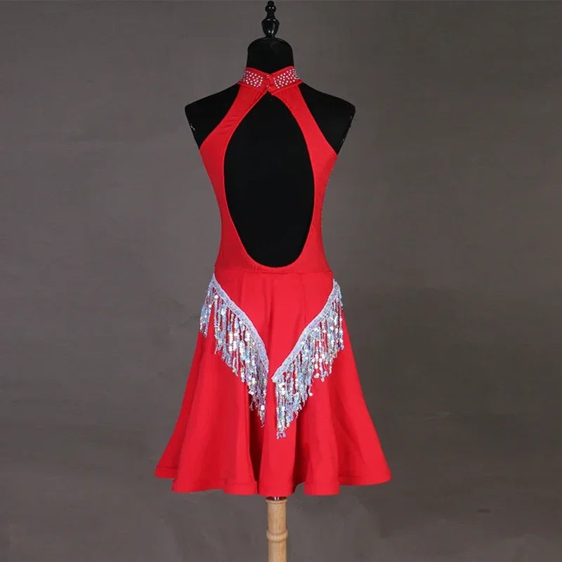 Shiny Black Red Sexy Latin Dance Dress Women High-end Custom Rumba Salsa Performance Skirt Female Dance Dresses