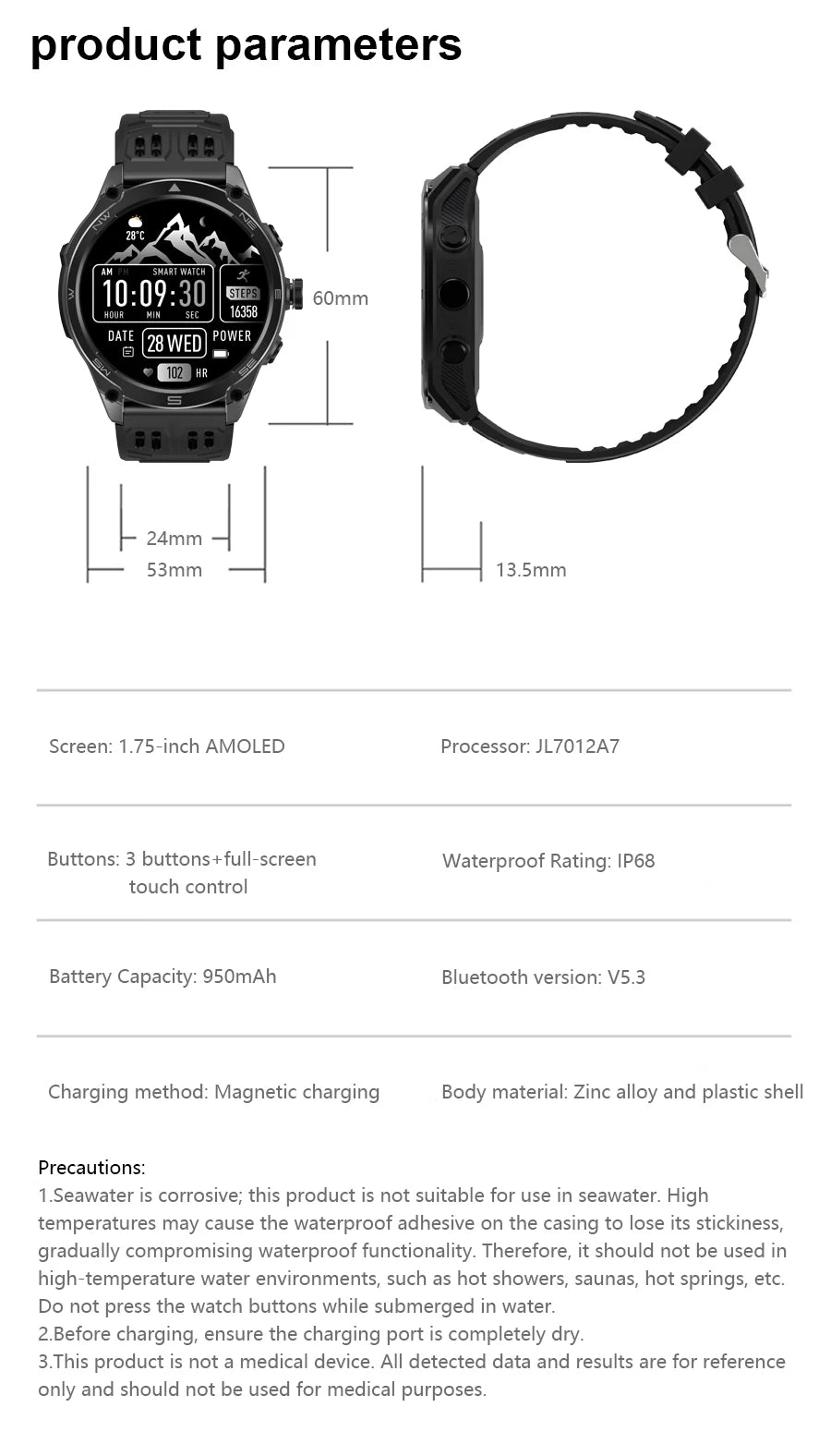 2026 New Military Smart Watch 1000Mah Battery GPS Compass 10ATM Waterproof Tactics Sports Flashlight BT call Smart Watch For Men