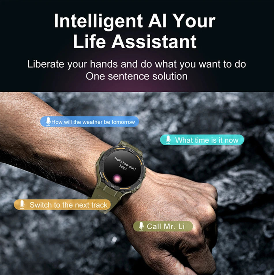 2026 New Military Outdoor Smart Watch GPS 1.52" Ultra HD Display Bluetooth Call Heart Rate IP69K Waterproof AI Smartwatch Men