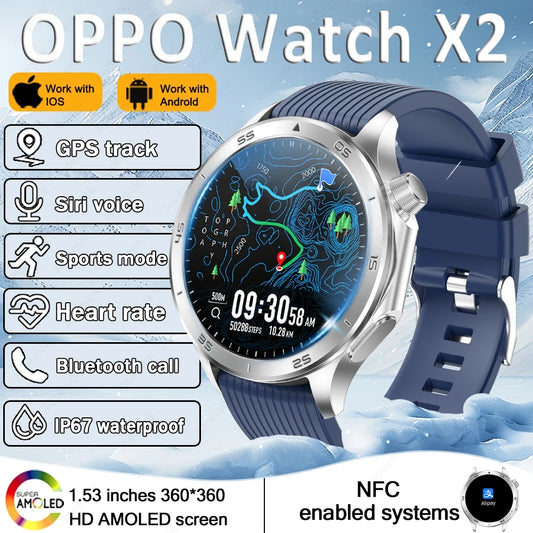2025 New OPPO X2 Smart Watch Men's GPS Sports IP68 Waterproof Compass Heart Rate Blood Oxygen Bluetooth Call Smartwatches IOS