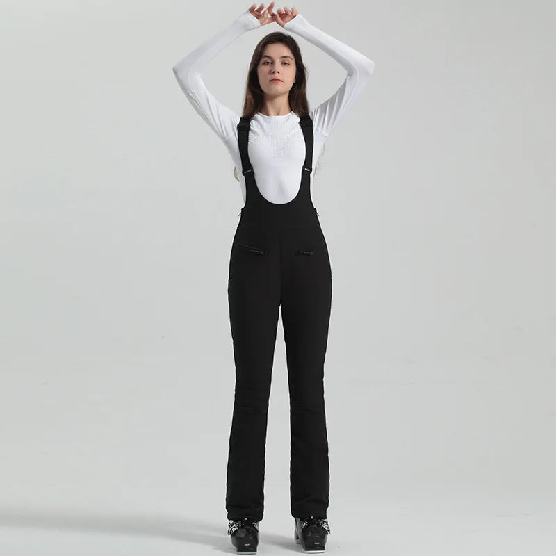 2024 Gsou Snow Winter Ski Pant Women Snowboard Strap Trouser High Waist Elastic Windproof Waterproof Thicken Thermal for Outdoor