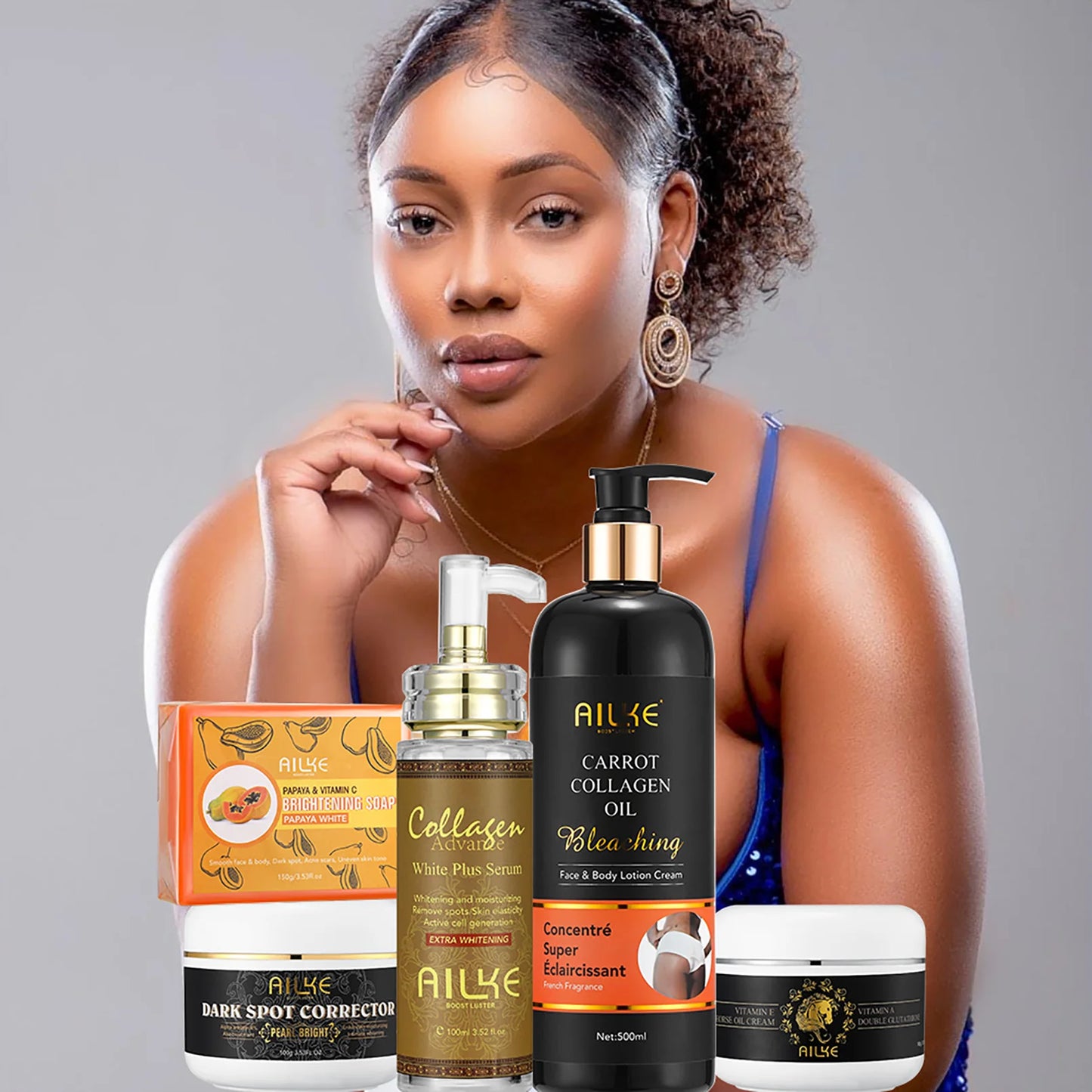 AILKE Collagen Whitening Set For All Skin Types, Lightening, Reduce Dark Spots, Freckles, Hyperpigmentation, Even Skin Tone