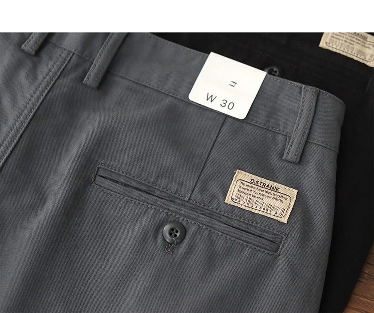 Straight pants American casual Chino cargo retro simple beige white khaki cotton casual pants for men