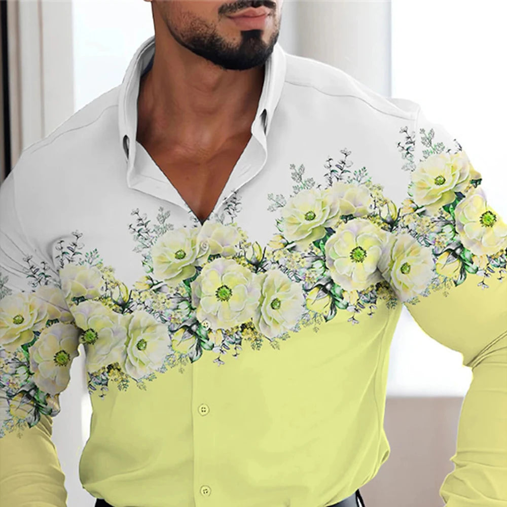 Men's red patterned long-sleeved shirt men's casual versatile fashion street men's shirt lapel single-breasted long sleeve