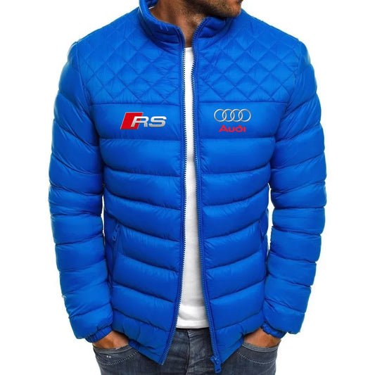 2025 new men's Audi winter casual men's thin chain jacket skiing thick streetwear fashion zipper diamond warm jacket