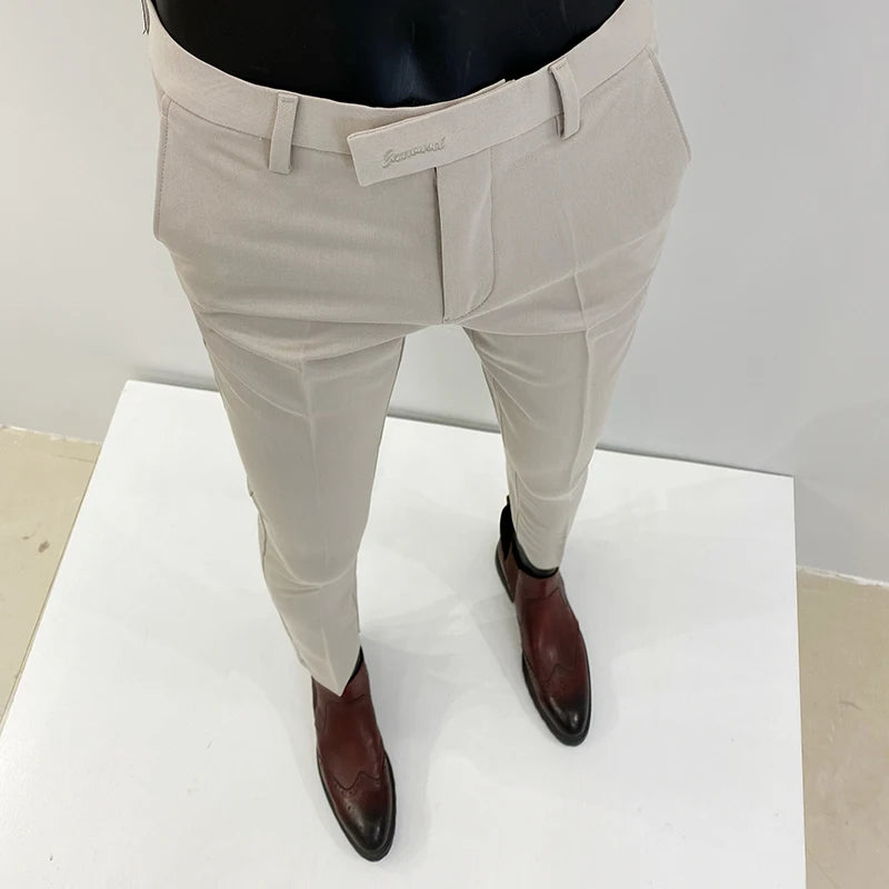 Men Suit Pants Hombre Pantalones 2026 Spring Stretch Slim Formal Trousers for Men Fashion Casual Stripe Dress Pants Men Clothing