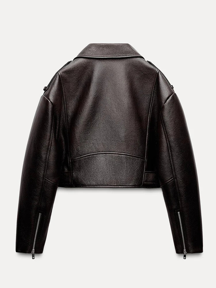Ailegogo Spring Autumn Women Retro Short Pu Faux Soft Leather Jacket Vintage Female Belt Zipper Coat Moto Biker Outwear