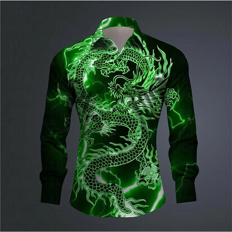 Fashion trend Men's shirt Dragon Culture Abstract 3D printed shirt for everyday wear comfortable lapel long sleeve top