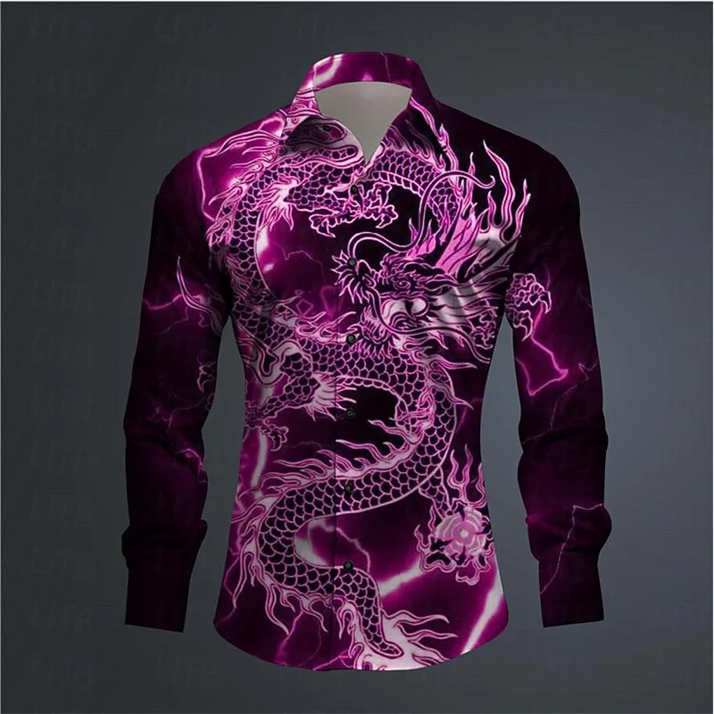 Fashion trend Men's shirt Dragon Culture Abstract 3D printed shirt for everyday wear comfortable lapel long sleeve top