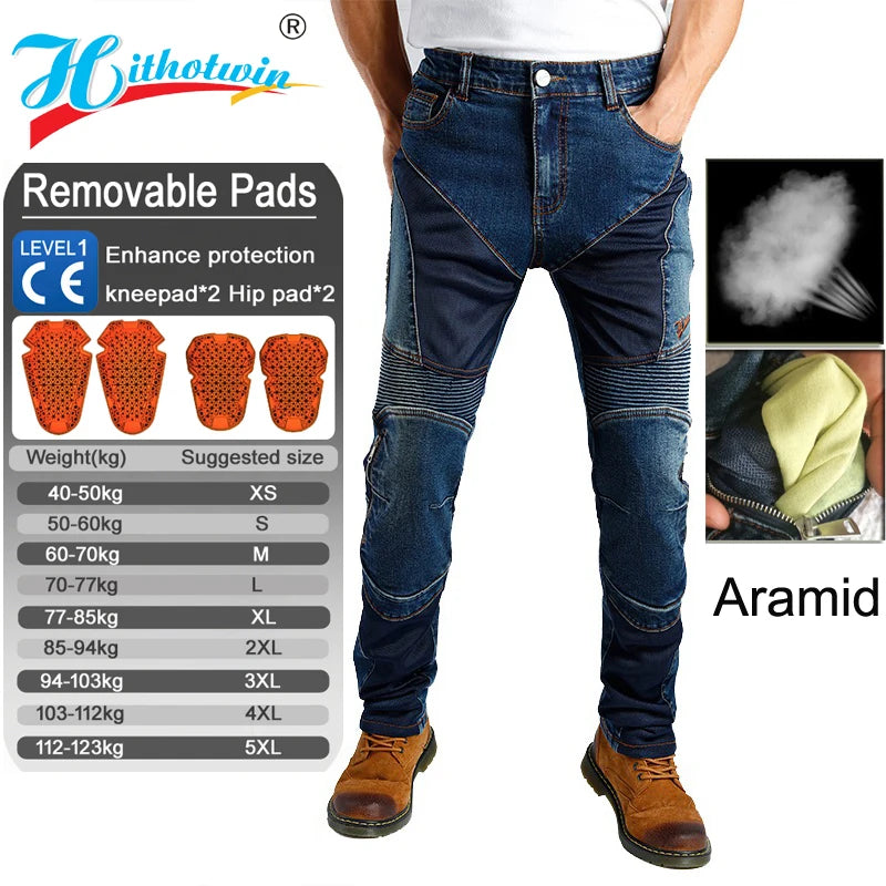 Kevlar Motorcycle Jeans Men Summer Riding Pants Blue Abrasion Resistant Windproof Dirt Bike Trousers Protective Gear
