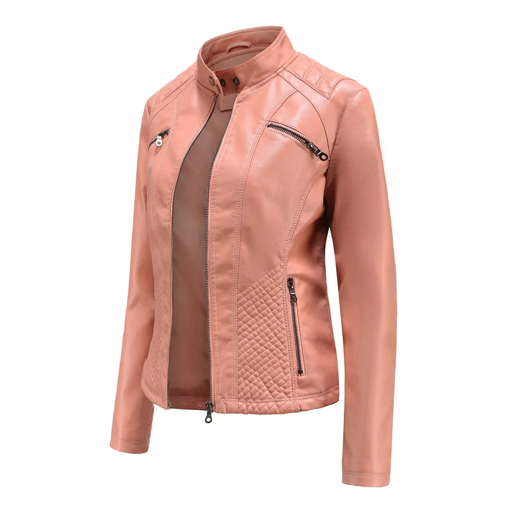 2026 New Lavender Purple Women's Long Sleeve PU Jacket, Fashion Motorcycle Leather Jackets, Red Coat, Black Outerwear.