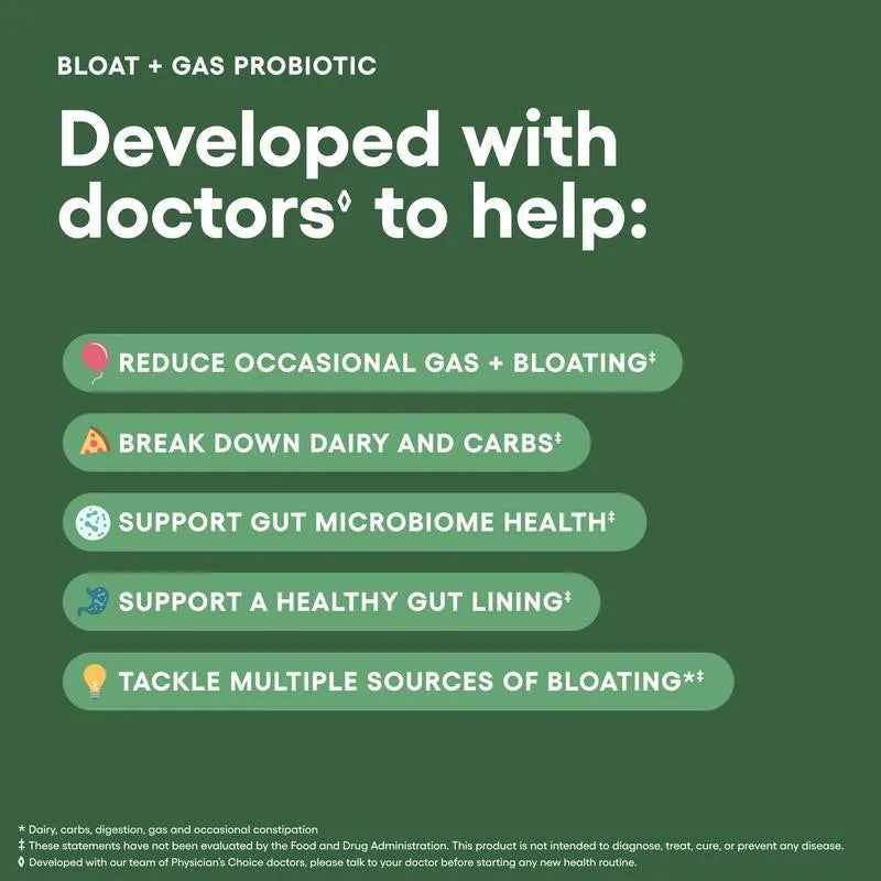 Bloat & Gas Probiotic 5-in-1 Proactive Support + Daily Relief - Digestion & Gut Health- Herbals, Digestive Enzymes