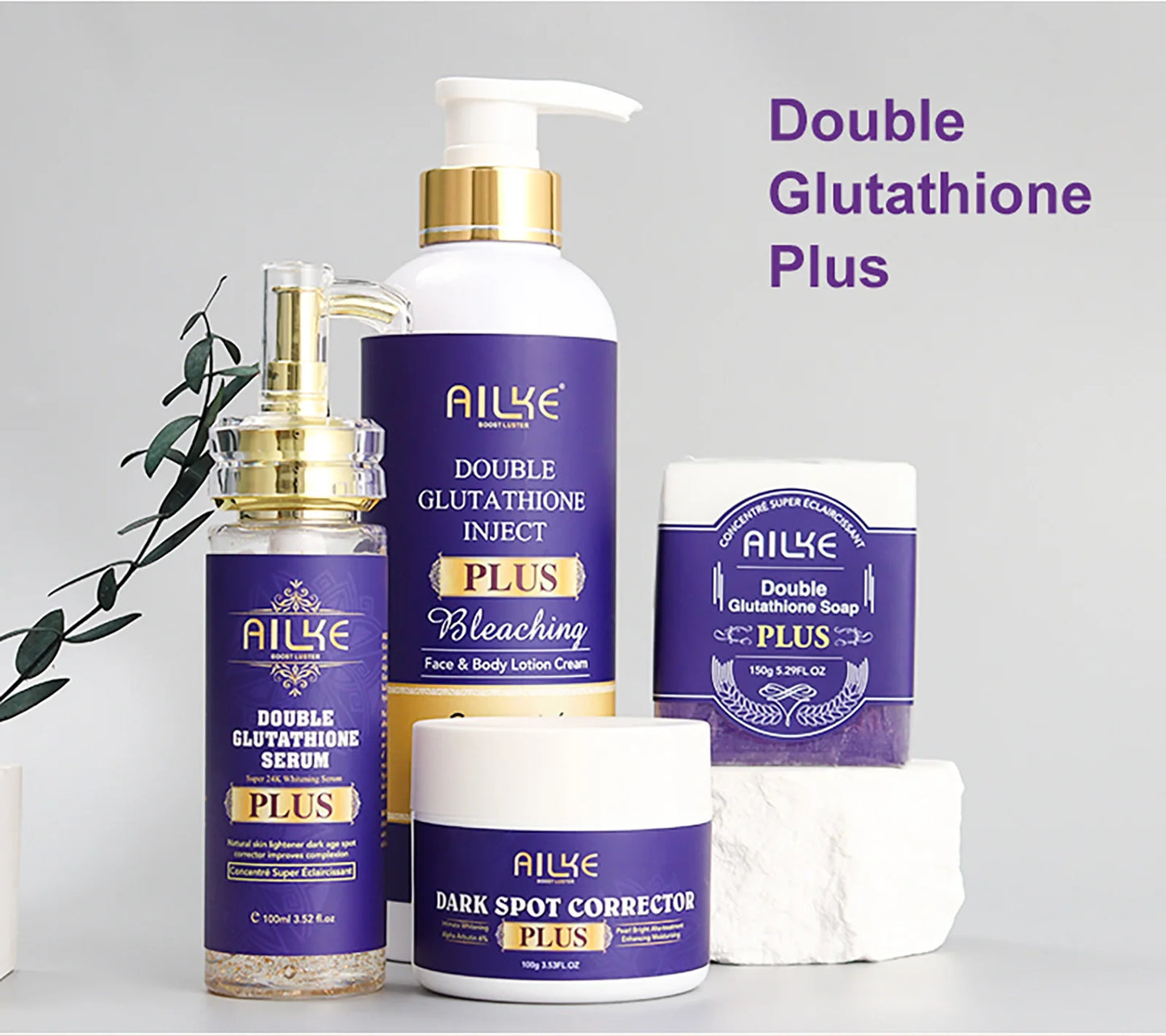 AILKE Double Glutathione Whitening Set For All Skin Types, Reduce Dark Spots, Melanin, Freckles, Chloasma, Even Skin Tone