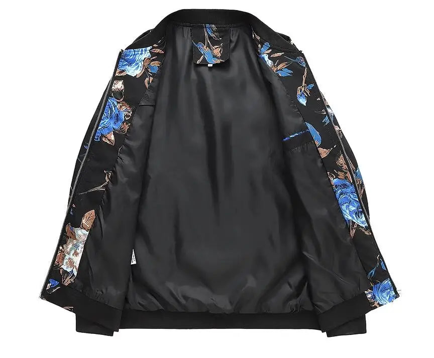 New Men Long Sleeved Baseball Collar Casual Sports Jacket Fashion Male Daily High Street Flower Coats