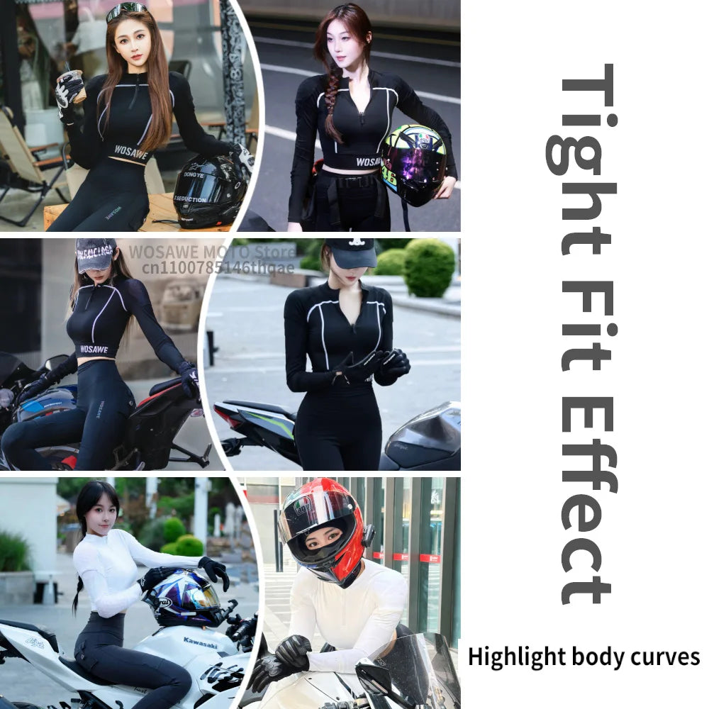 WOSAWE CE Level 1/2 Motorcycle Soft Armor Jacket Pants Set Women Biker Street Riding Clothing Sexy Fit Hip Lifting Training Wear