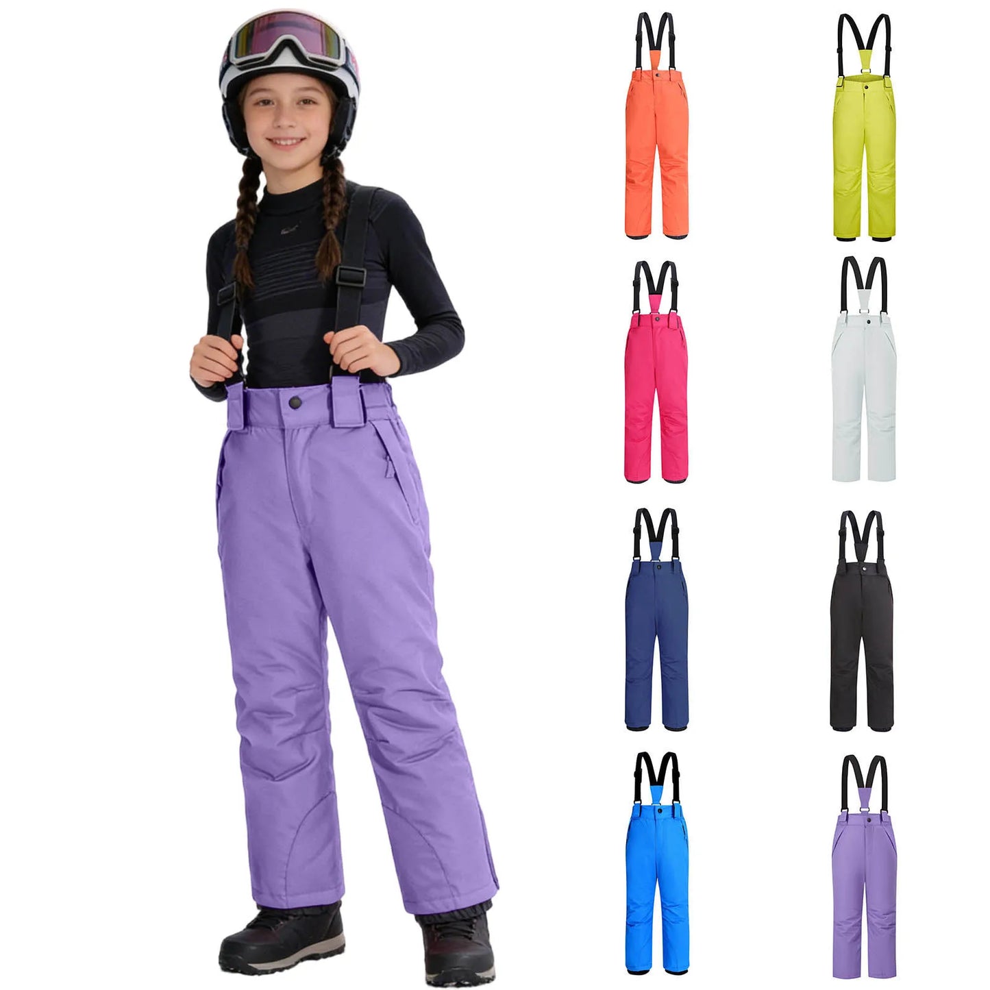 Children's Ski Bib Pants Outdoor Windproof Waterproof Snowboarding Pants Warm Adjustable Shoulder Strap Snow Pants for 6-19years