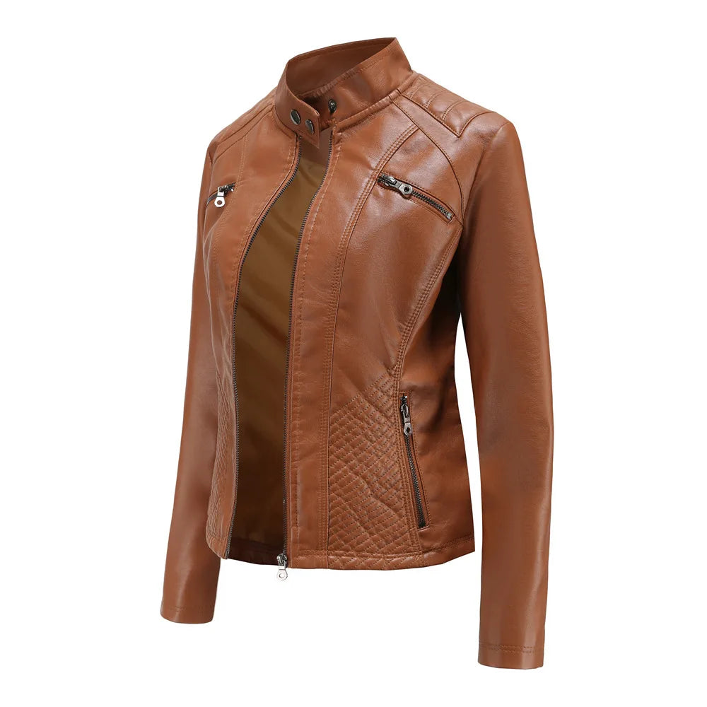 2026 New Lavender Purple Women's Long Sleeve PU Jacket, Fashion Motorcycle Leather Jackets, Red Coat, Black Outerwear.
