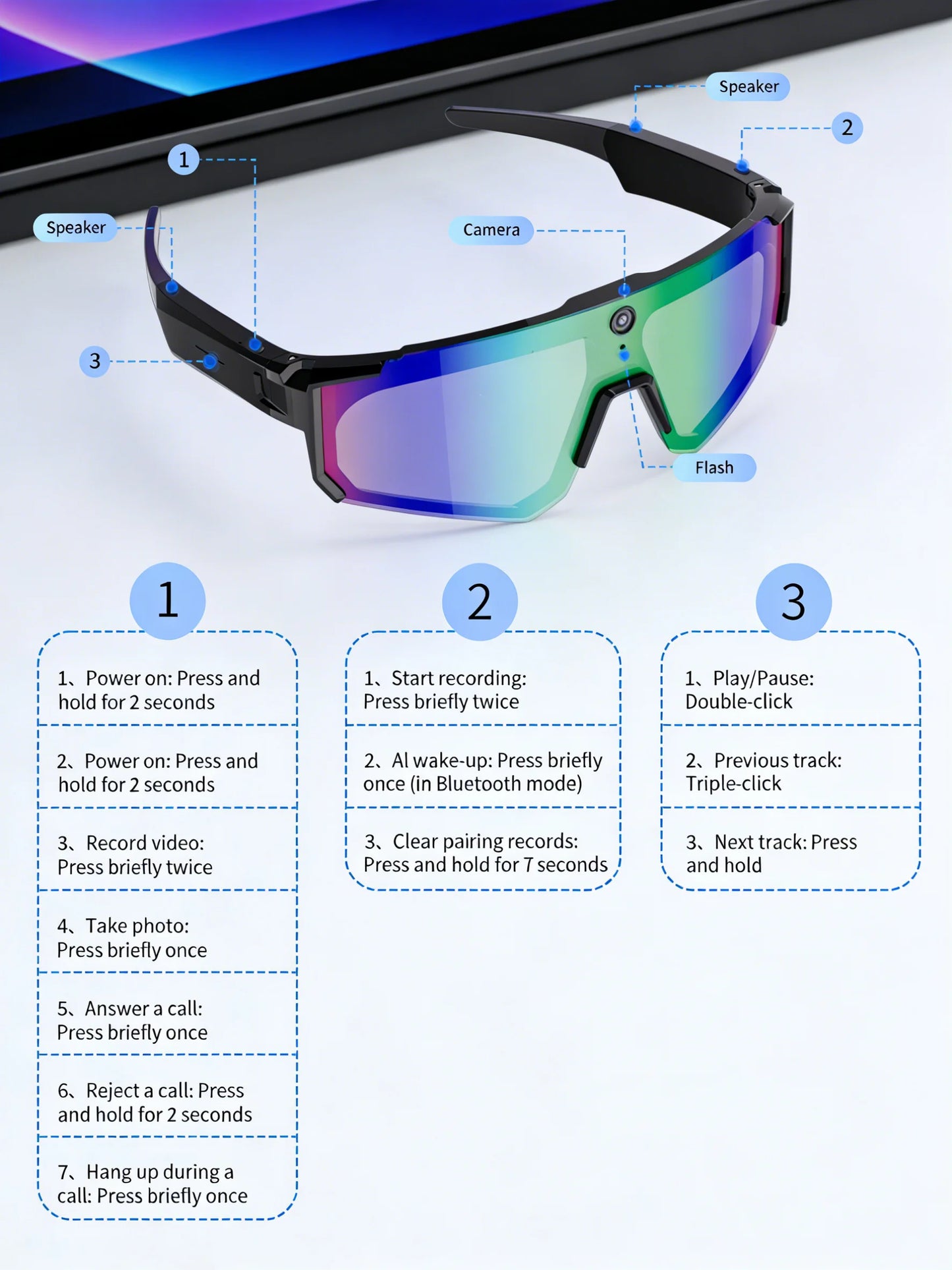 New Outdoor Sport 4K Anti-shake Camera Smart Glasses Men 1200P Video Recording Take Photo Waterproof Sandproof Sunglasses Women