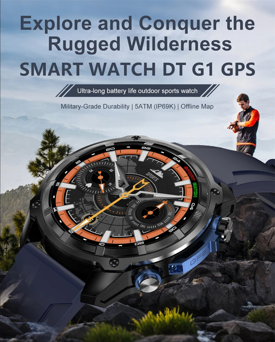 2026 Newly upgraded GPS Military Sports Smart Watch 860mAh 1.43-inch AMOLED Compass Altimeter Call 5ATM Waterproof Sports Watch