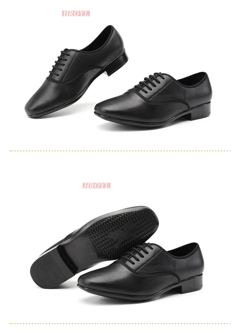 HROYL Ballroom Dance Shoes For Men Bigger Size Tango Latin Dancing Shoes PU/Genuine Leather Dance Shoes Low Heel Latin Shoes