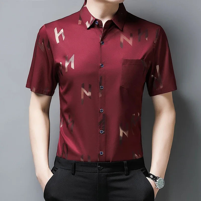 New Men's Business Casual Short Sleeved Shirt No Iron and Wrinkle Resistant Top