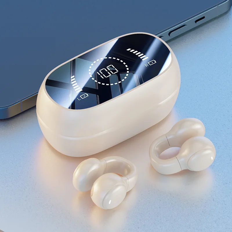 New Mirror-Style Digital Display Soft Silicone Ear Clip Wireless Bluetooth Headphones with Noise Reduction, High-Definition, and Lossless for Sports