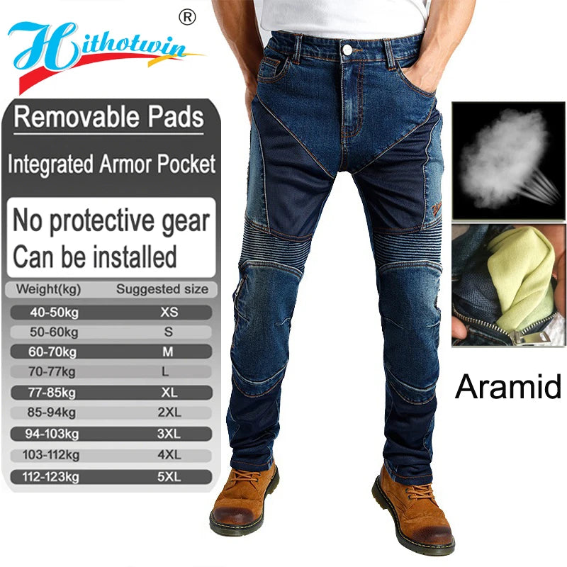 Kevlar Motorcycle Jeans Men Summer Riding Pants Blue Abrasion Resistant Windproof Dirt Bike Trousers Protective Gear