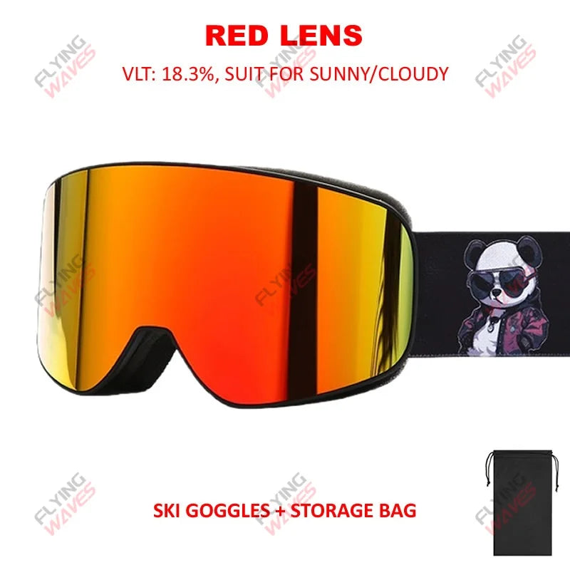 Kids Full REVO Coating OTG Ski Goggles Double-Layer Lens Anti-Fog Windproof UV Protection Snowboard Snow Glasses for Girls Boys