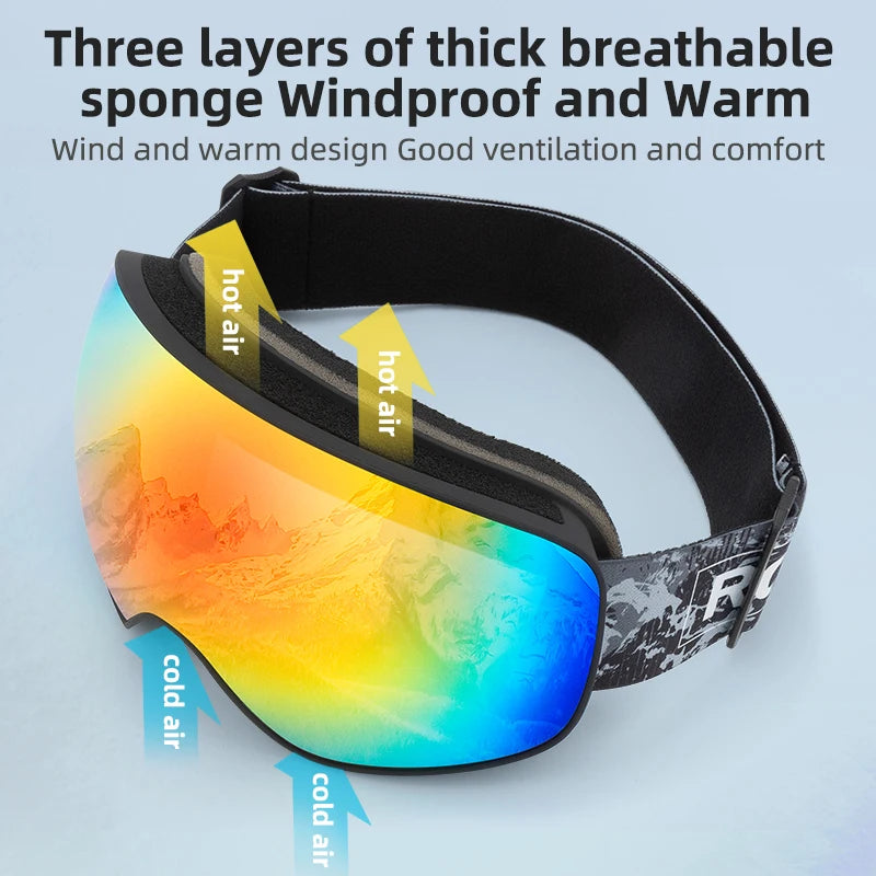 ROCKBROS Skiing Snowboarding Eyewear Goggles for Adult / Child Windproof Anti-fog Snow Ski Glasses Winter Sports Accessories