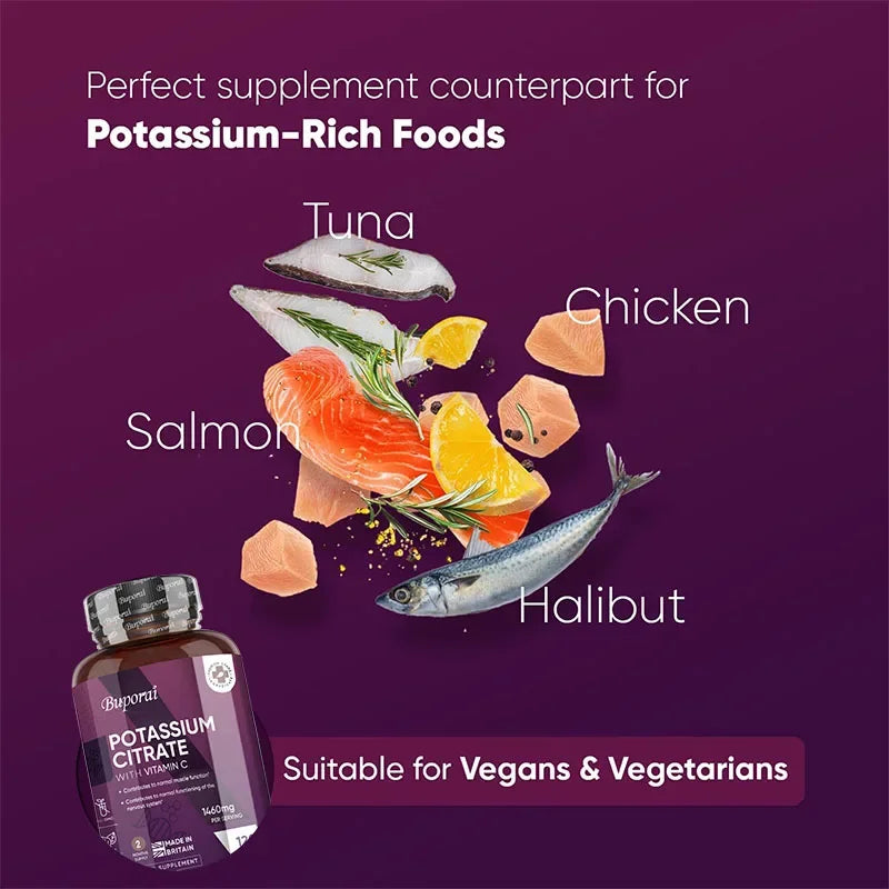 Potassium Citrate Supplements 1460mg - Contains Vitamin C To Help Maintain Normal Bone, Nerve and Immune System Function