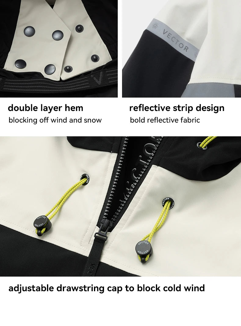 VECTOR Ski Wear Children Hooded Sweater Reflective Boys and Girls Ski Wear Thickened Warmth Waterproof Ski Equipment Ski Jacket