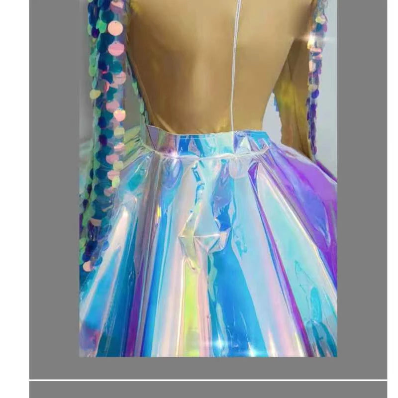 Sexy Mermaid Cosplay Jumpsuit Women Colorful Sequins Fish Scale Rhinestone Bodysuit Masquerade Party Dress Gogo Dancer Swimsuits