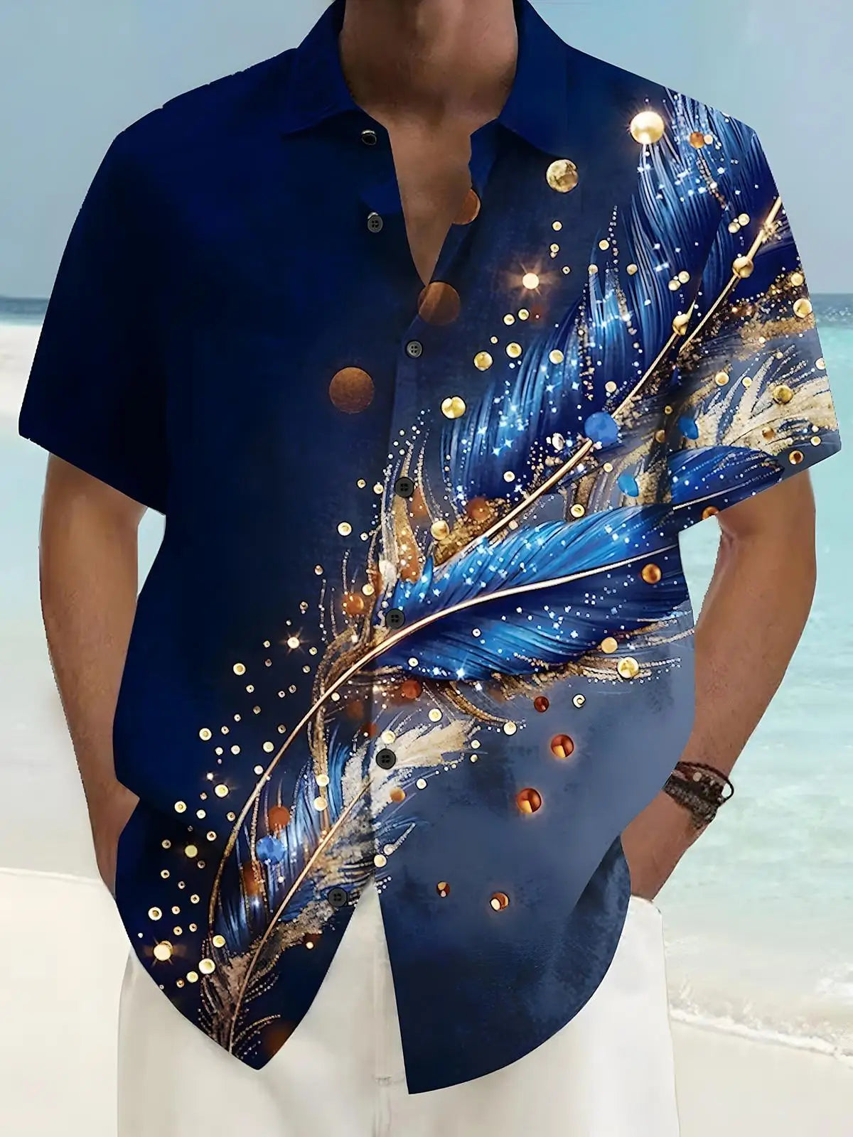New Hawaii Spring/Summer Fashion Leisure Street Walk Tourist Beach Printed Full Open Short Sleeve Button Shirt, Quick Shipping