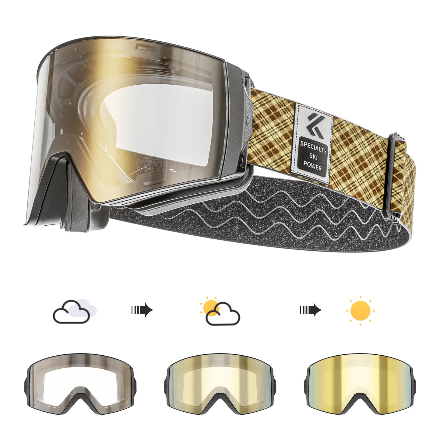 KAPVOE Outdoor Photochromic Ski Goggles Winter Snow Sports for Unisex Snow Glasses UV400 Anti-fog Magnetic Snowboard Glasses