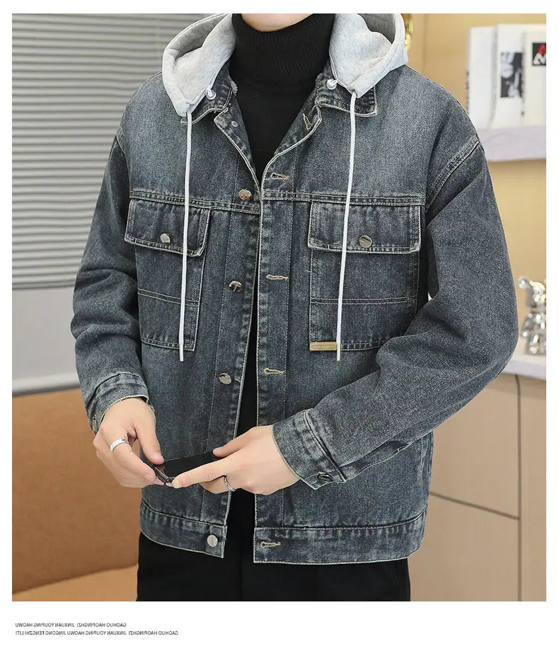Winter Men's Denim Jacket Thicken Fleece Warm Coats Fashion Classic Hooded Slim Biker Jeans Jacket Outwear