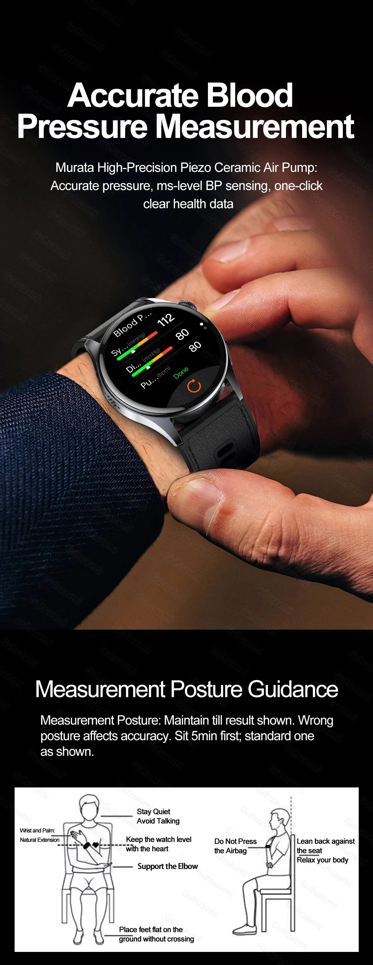 Smartwatch  AMOLED Screen Call ECG Sport Watchs Air pump Measurement BP Micro physical examination AI dial Smart Watch Men Women
