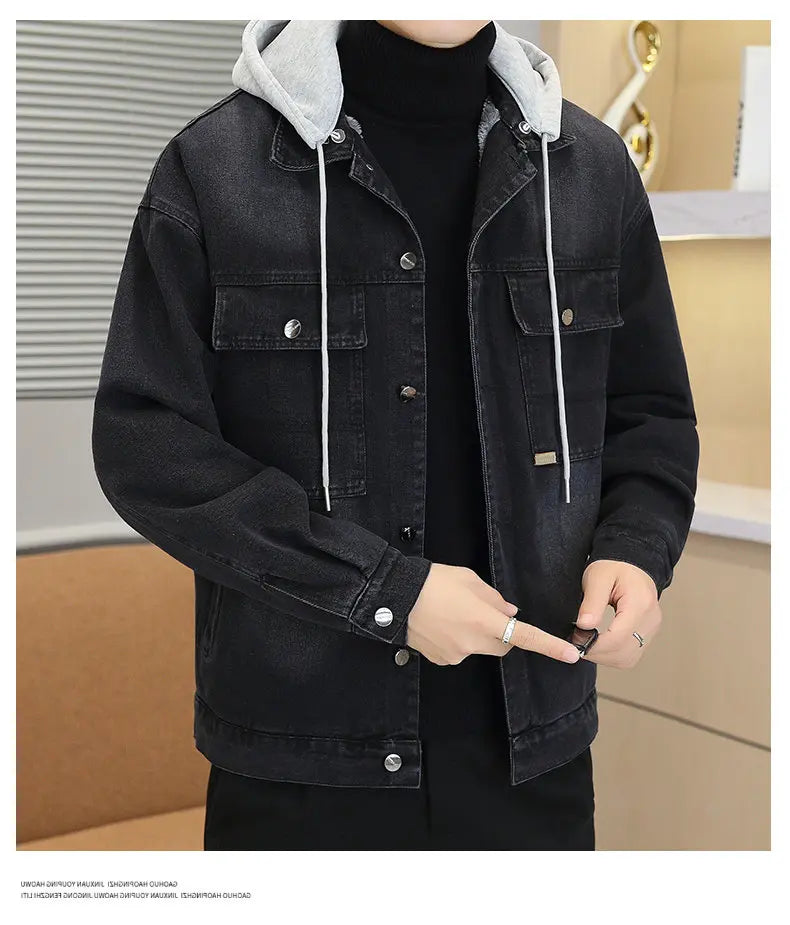 Winter Men's Denim Jacket Thicken Fleece Warm Coats Fashion Classic Hooded Slim Biker Jeans Jacket Outwear