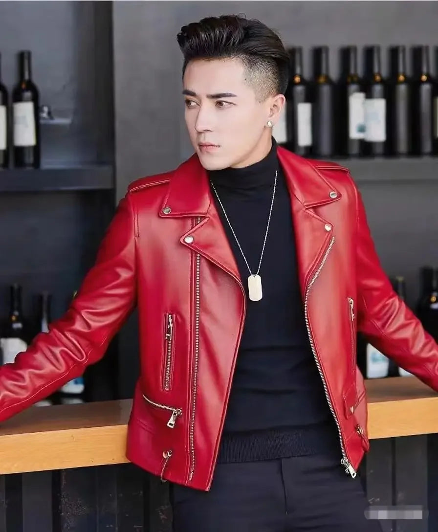 Men's Slim Fit PU Leather Jacket Fashionable Motorcycle Style Spring Autumn Korean Version Casual Outerwear Male Biker Coat