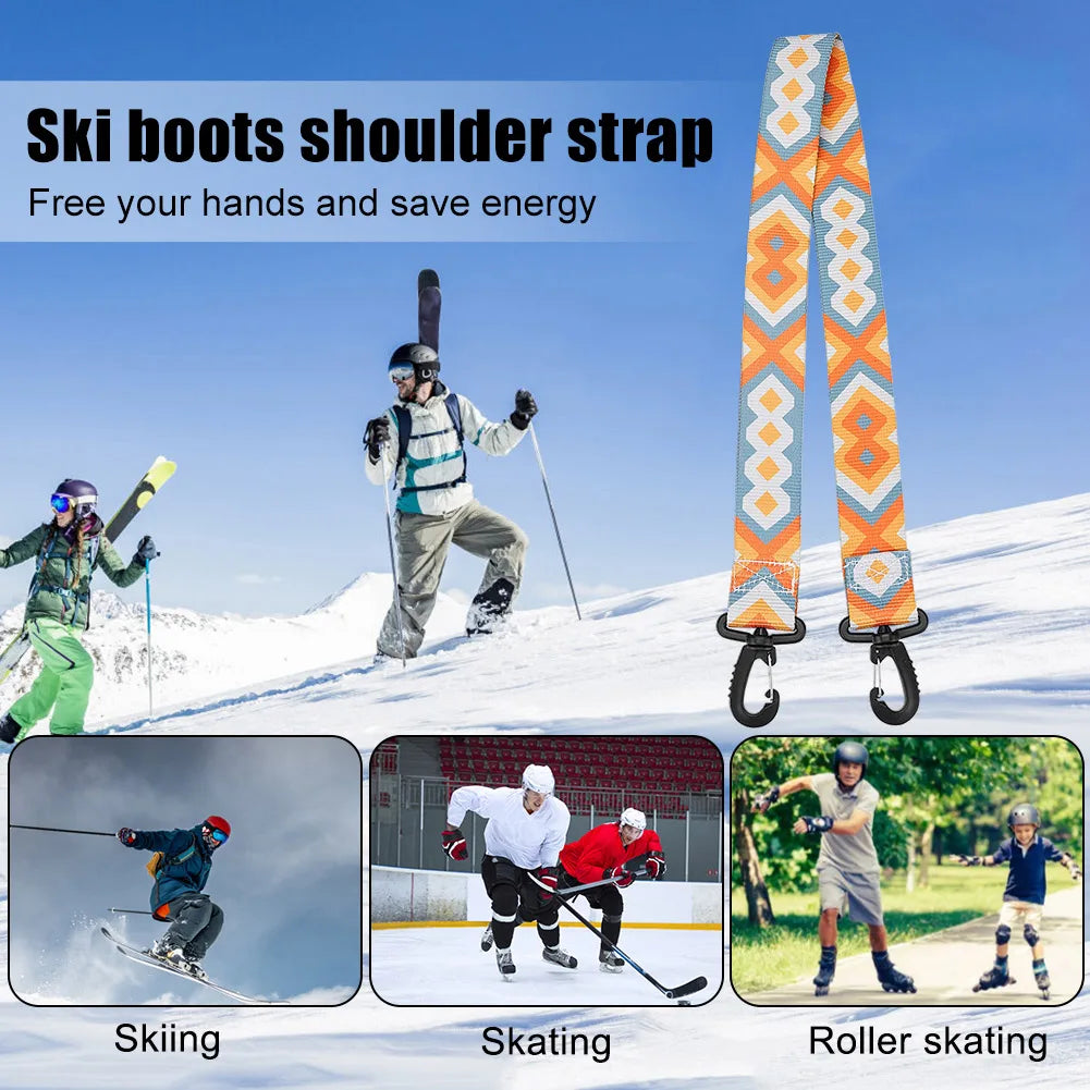 Nylon Skiing Pole Shoulder Hand Carrier Adjustable Lash Handle Straps Buck Hook Loop Protecting Black Nylon Ski Handle Strap Bag