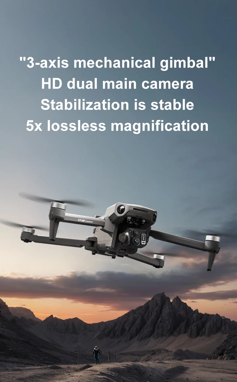 New D12 GPS Drone 3-Axis Gimbal With Touch Screen Profesional 8K HD Camera FPV Obstacle Avoidance Brushless Dron Toy For Adult