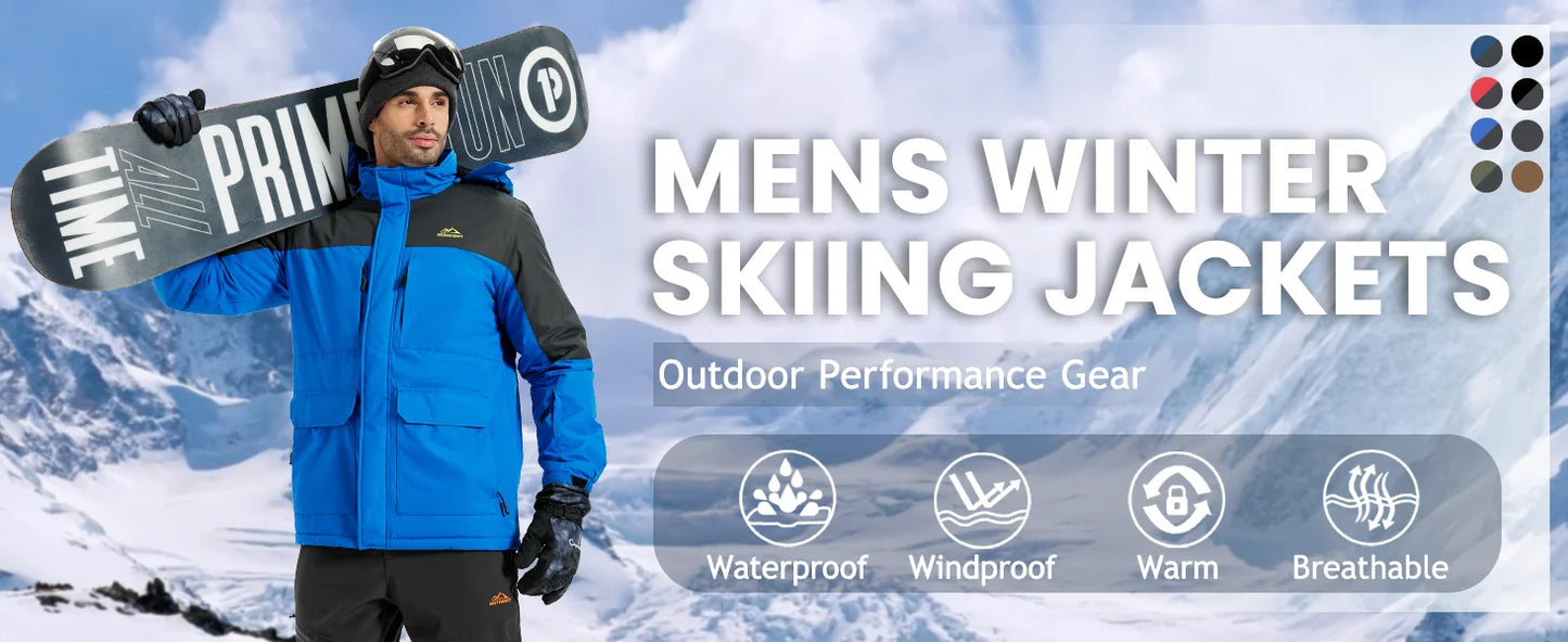 TACVASEN Winter Heavyweight Coats Mens Ski Snow Waterproof Jackets Fleece Warm Snowboard Hooded Jacket Parka Raincoats 9 Pockets